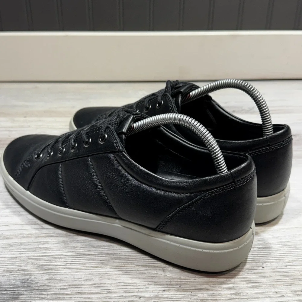 ECCO Men's Soft 7 Low Top Leather Sneakers Black Size US 8 EU 42 Casual Shoes